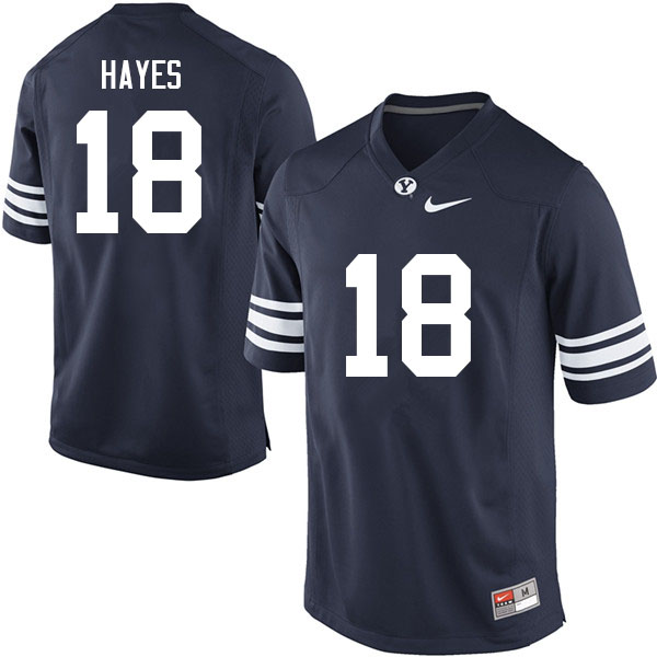 Men #18 Kaleb Hayes BYU Cougars College Football Jerseys Sale-Navy - Click Image to Close